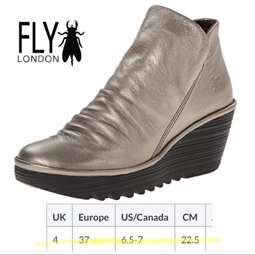 FLY London “LEAD” Metallic Wedge Boots Sz 37 = 6.5 /7